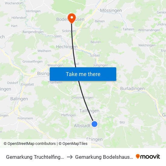 Gemarkung Truchtelfingen to Gemarkung Bodelshausen map
