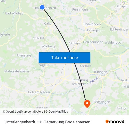 Unterlengenhardt to Gemarkung Bodelshausen map