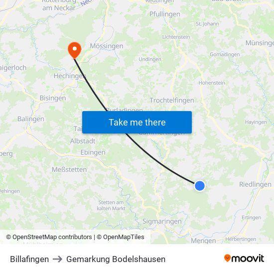 Billafingen to Gemarkung Bodelshausen map