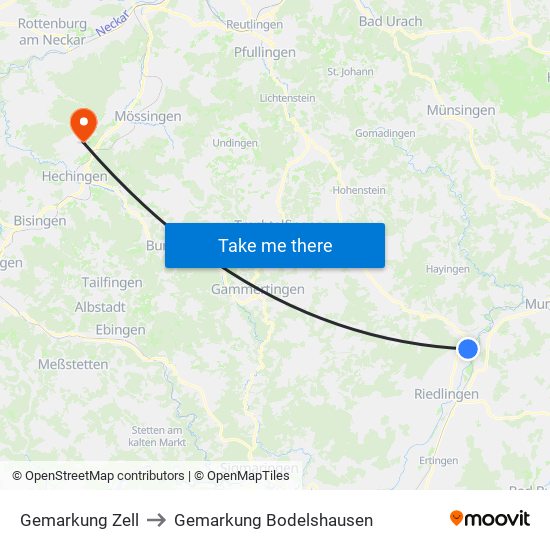 Gemarkung Zell to Gemarkung Bodelshausen map