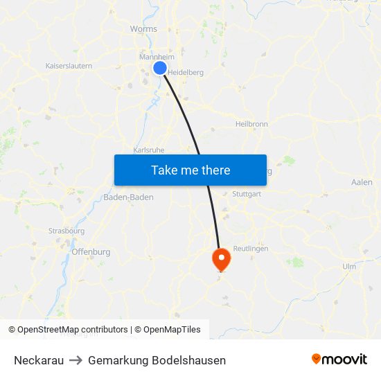 Neckarau to Gemarkung Bodelshausen map