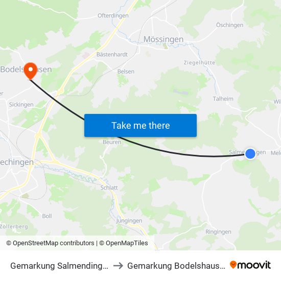 Gemarkung Salmendingen to Gemarkung Bodelshausen map