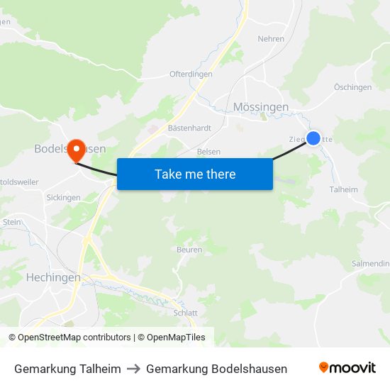 Gemarkung Talheim to Gemarkung Bodelshausen map