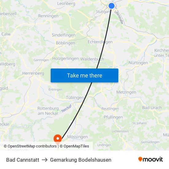 Bad Cannstatt to Gemarkung Bodelshausen map