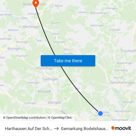 Harthausen Auf Der Scher to Gemarkung Bodelshausen map