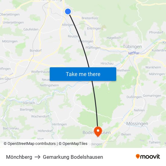 Mönchberg to Gemarkung Bodelshausen map