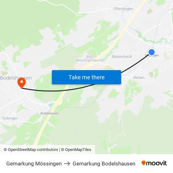 Gemarkung Mössingen to Gemarkung Bodelshausen map
