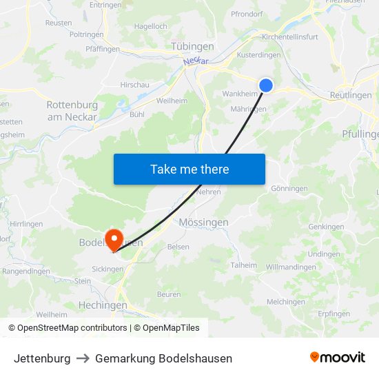 Jettenburg to Gemarkung Bodelshausen map