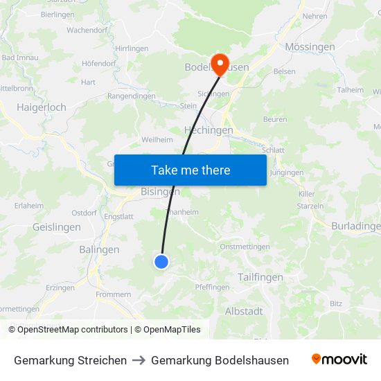 Gemarkung Streichen to Gemarkung Bodelshausen map