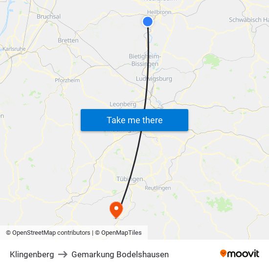 Klingenberg to Gemarkung Bodelshausen map