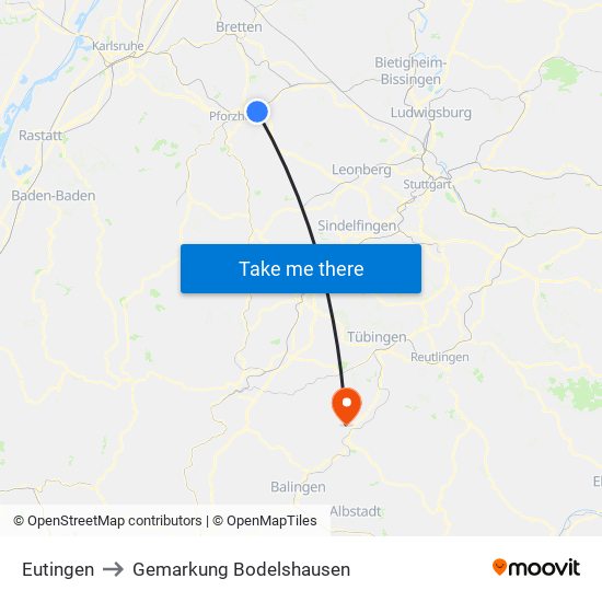 Eutingen to Gemarkung Bodelshausen map