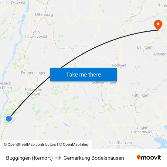 Buggingen (Kernort) to Gemarkung Bodelshausen map