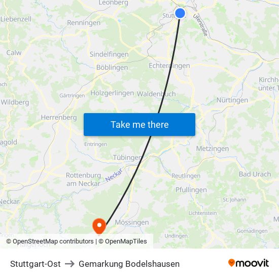 Stuttgart-Ost to Gemarkung Bodelshausen map