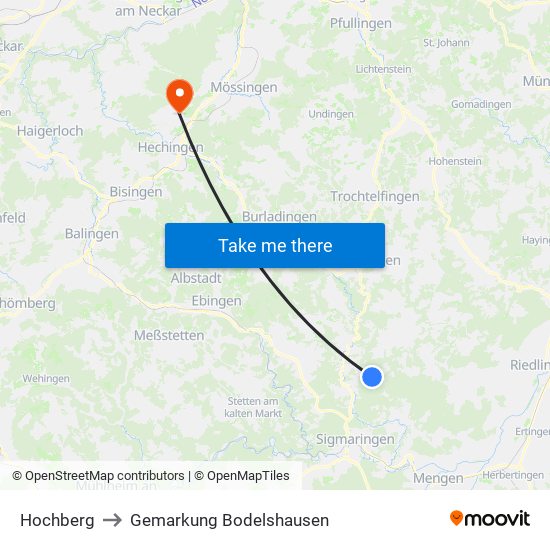 Hochberg to Gemarkung Bodelshausen map