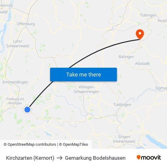 Kirchzarten (Kernort) to Gemarkung Bodelshausen map