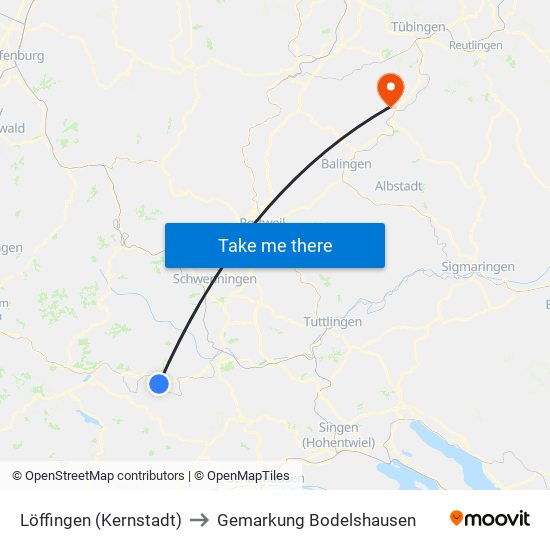 Löffingen (Kernstadt) to Gemarkung Bodelshausen map