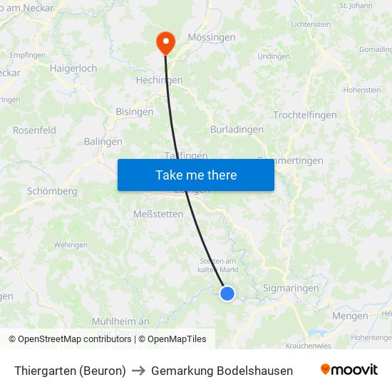 Thiergarten (Beuron) to Gemarkung Bodelshausen map