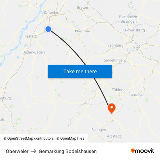 Oberweier to Gemarkung Bodelshausen map