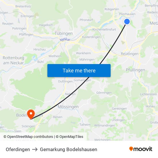 Oferdingen to Gemarkung Bodelshausen map