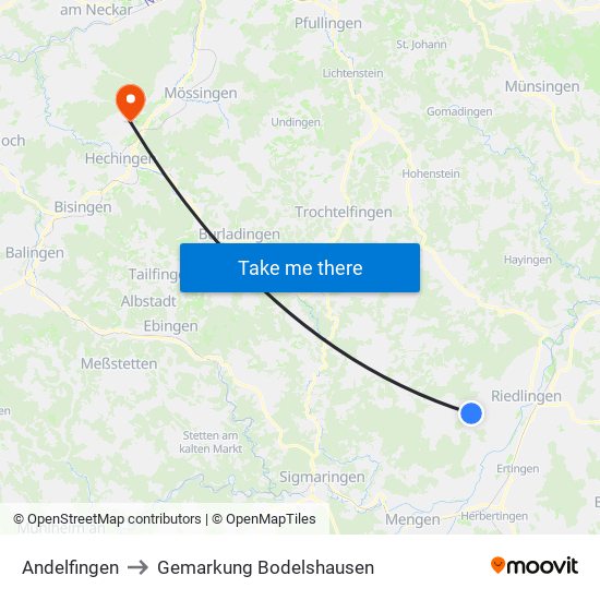 Andelfingen to Gemarkung Bodelshausen map