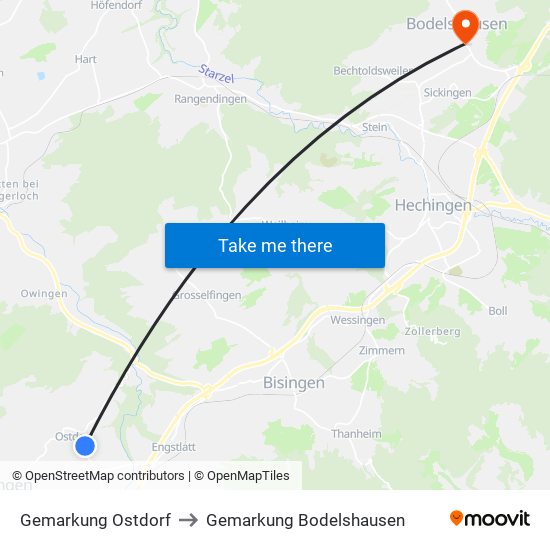 Gemarkung Ostdorf to Gemarkung Bodelshausen map