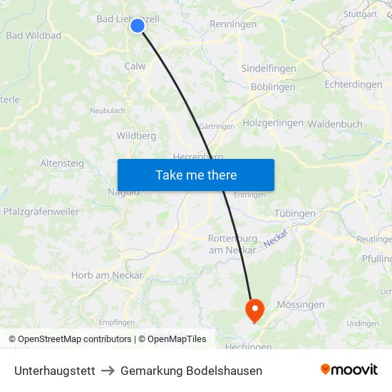 Unterhaugstett to Gemarkung Bodelshausen map