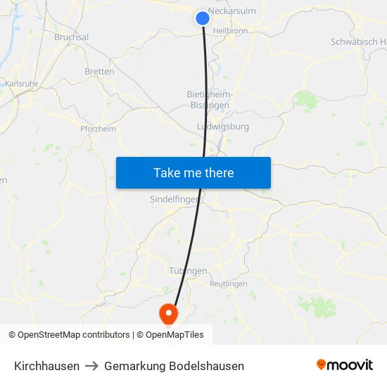 Kirchhausen to Gemarkung Bodelshausen map