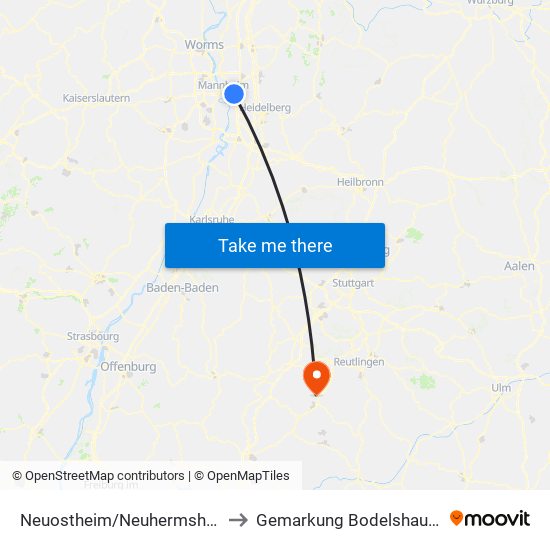 Neuostheim/Neuhermsheim to Gemarkung Bodelshausen map