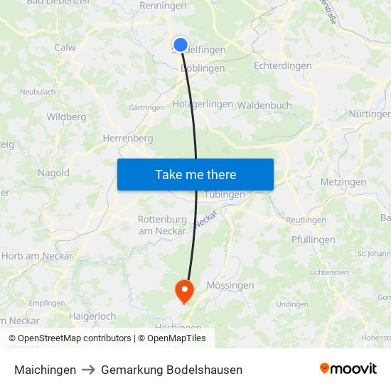 Maichingen to Gemarkung Bodelshausen map