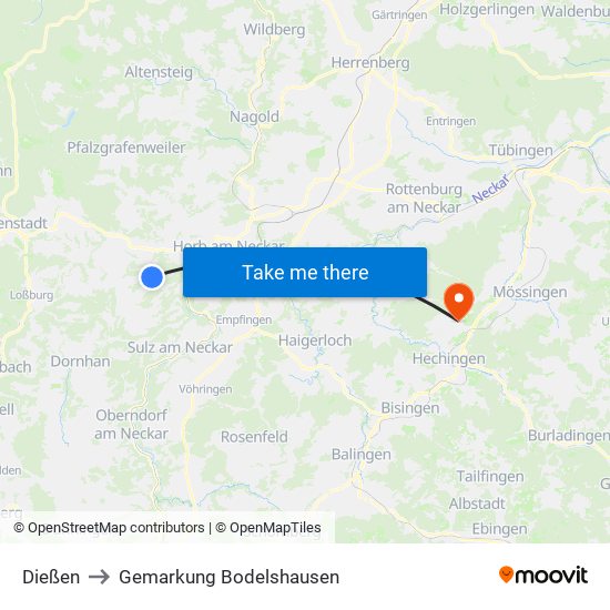 Dießen to Gemarkung Bodelshausen map
