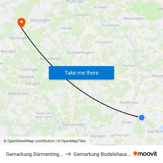 Gemarkung Dürmentingen to Gemarkung Bodelshausen map