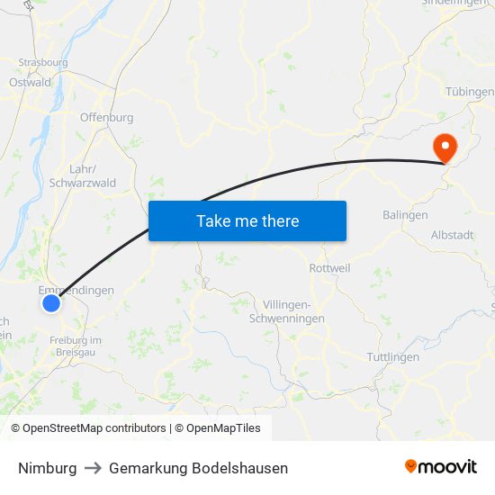 Nimburg to Gemarkung Bodelshausen map