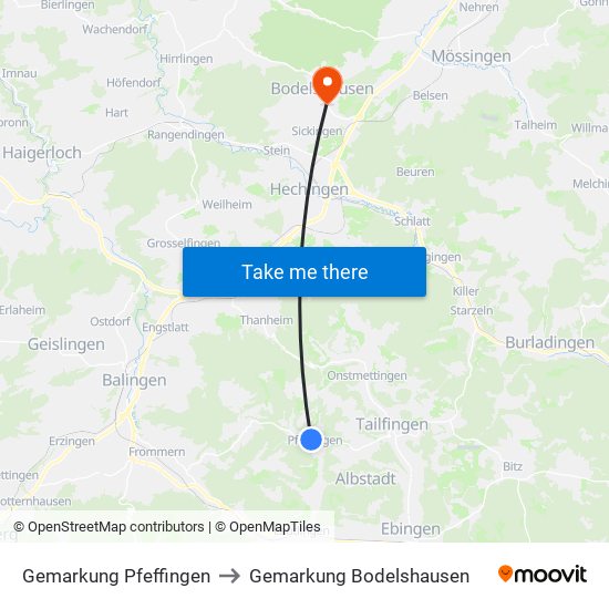Gemarkung Pfeffingen to Gemarkung Bodelshausen map
