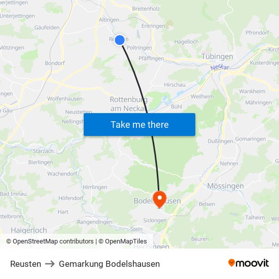 Reusten to Gemarkung Bodelshausen map