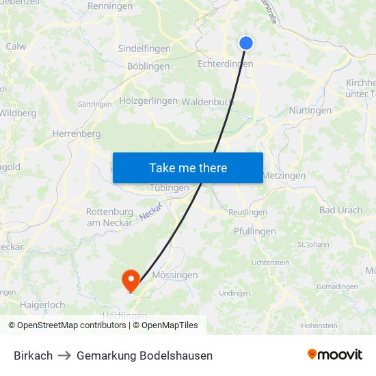 Birkach to Gemarkung Bodelshausen map