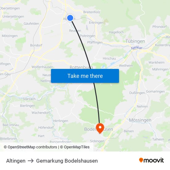 Altingen to Gemarkung Bodelshausen map