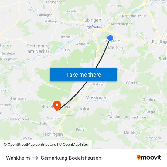 Wankheim to Gemarkung Bodelshausen map