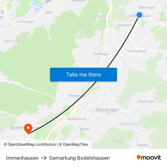 Immenhausen to Gemarkung Bodelshausen map