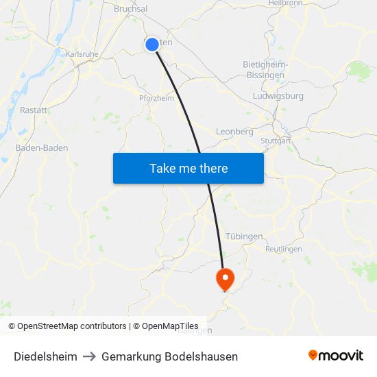 Diedelsheim to Gemarkung Bodelshausen map