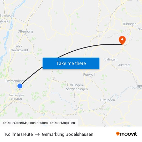 Kollmarsreute to Gemarkung Bodelshausen map