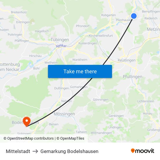 Mittelstadt to Gemarkung Bodelshausen map