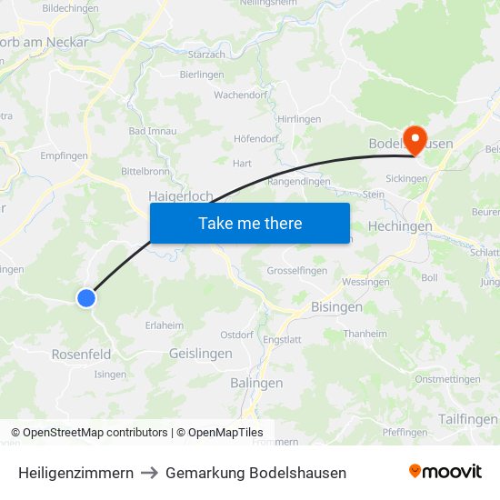 Heiligenzimmern to Gemarkung Bodelshausen map