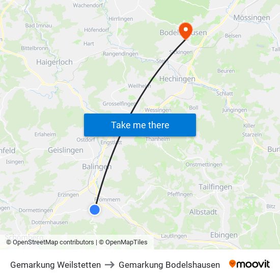 Gemarkung Weilstetten to Gemarkung Bodelshausen map