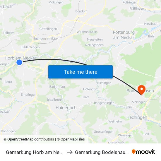 Gemarkung Horb am Neckar to Gemarkung Bodelshausen map