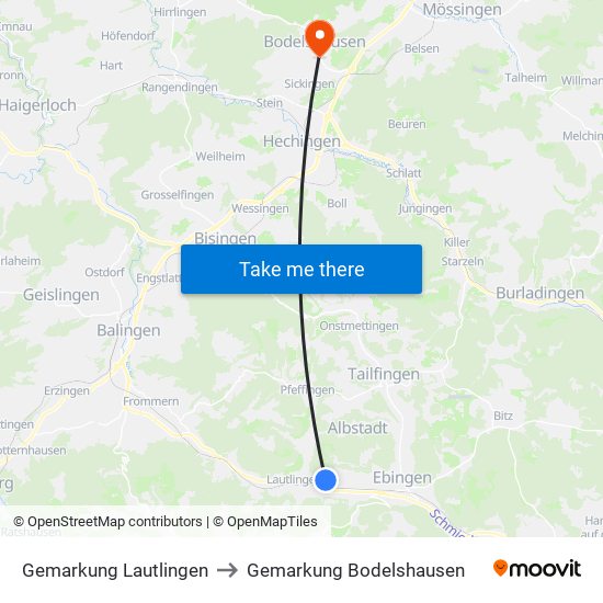 Gemarkung Lautlingen to Gemarkung Bodelshausen map