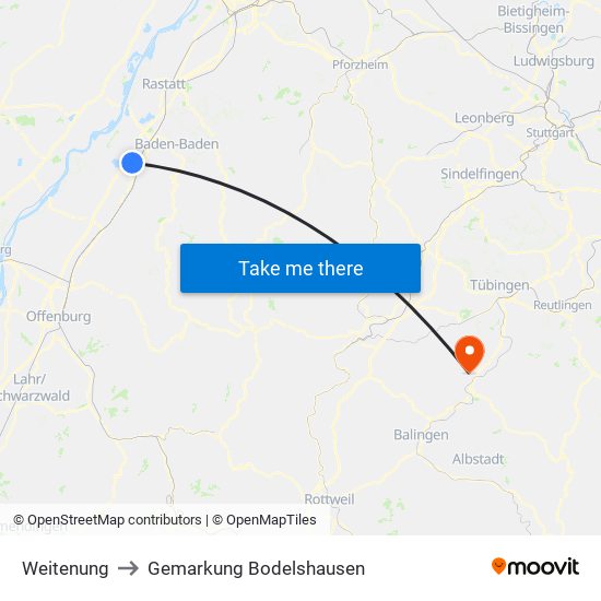 Weitenung to Gemarkung Bodelshausen map