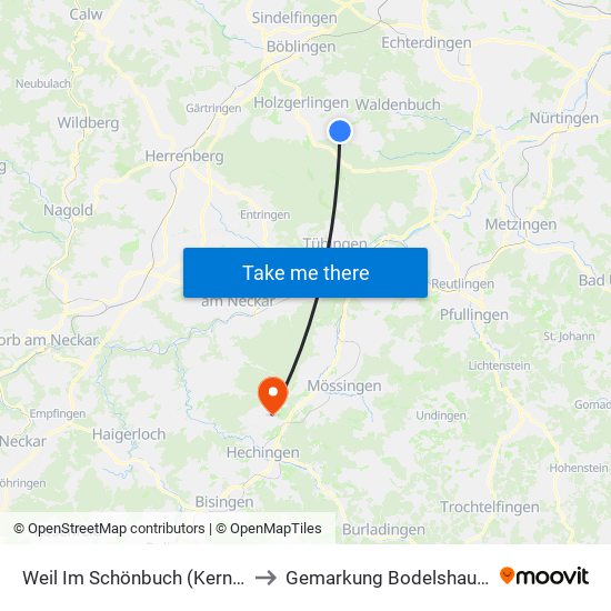 Weil Im Schönbuch (Kernort) to Gemarkung Bodelshausen map