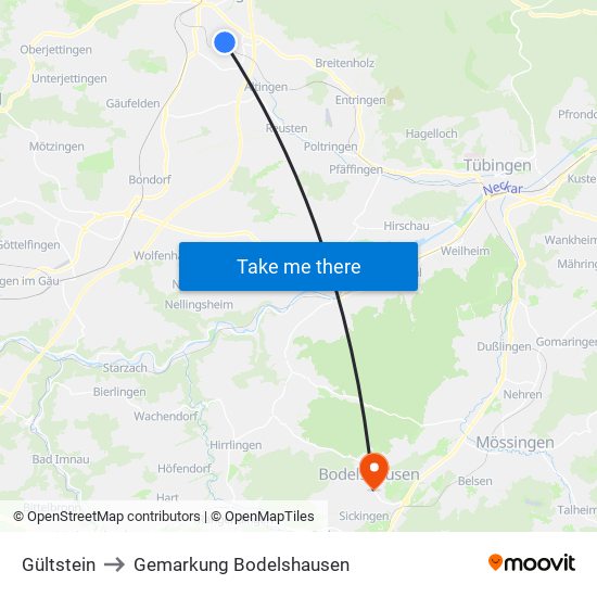 Gültstein to Gemarkung Bodelshausen map