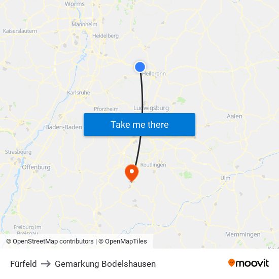 Fürfeld to Gemarkung Bodelshausen map