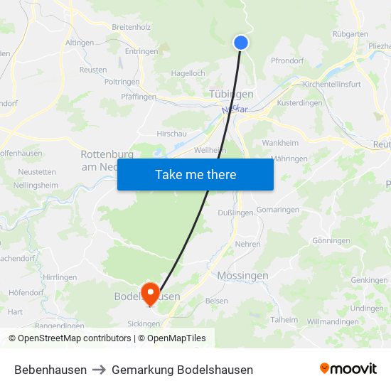 Bebenhausen to Gemarkung Bodelshausen map